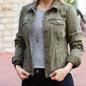 Liverpool Olive Green Stretch Denim Coat